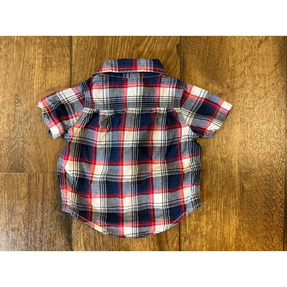 Baby Gap Boys 0/3 Months Shirt‎ Top Cotton Button Down Short Sleeved Blue Red